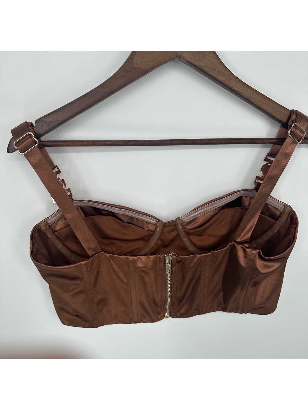 Princess Polly Brown Satin Bustier Corset Crop Top - Picture 7 of 11
